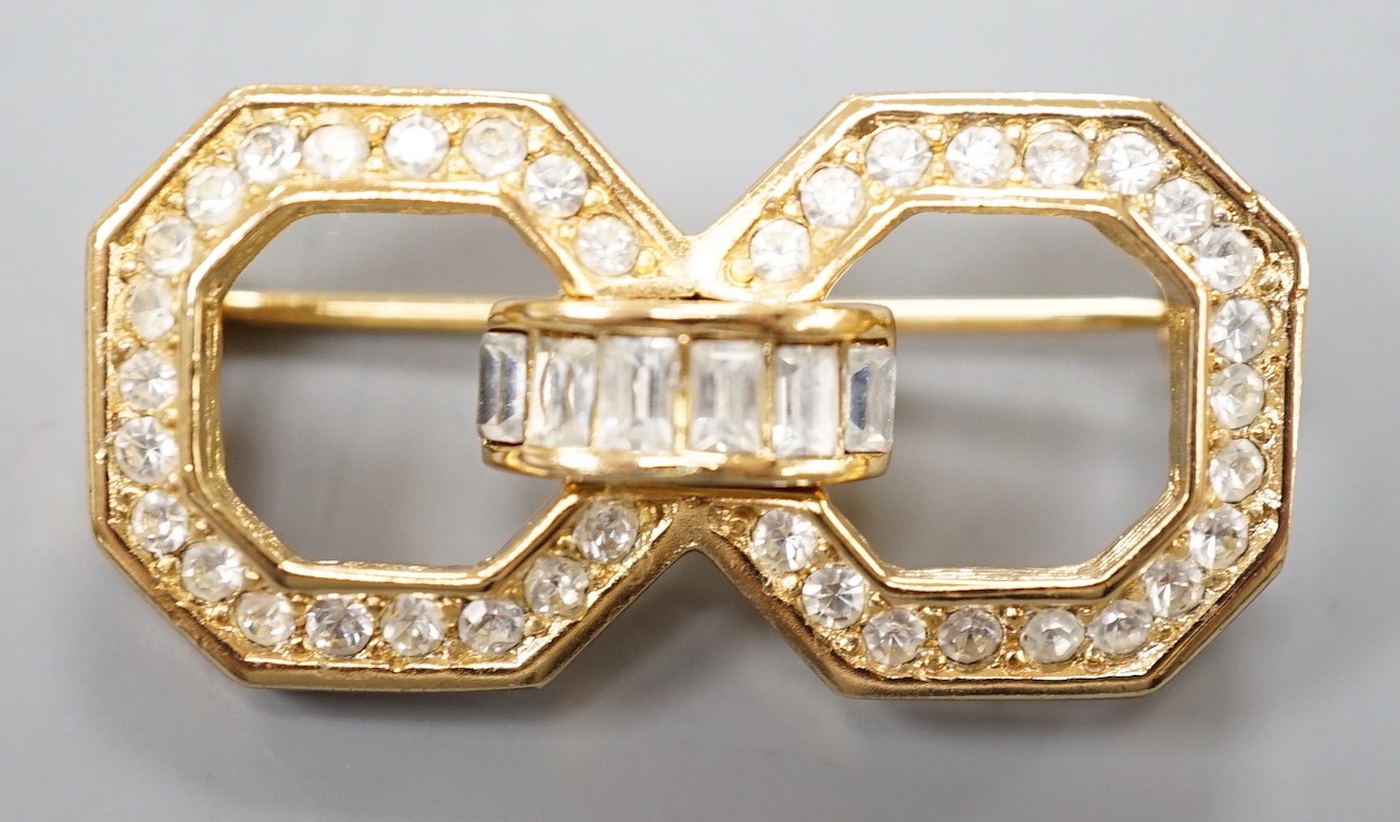 A Christian Dior gilt metal and paste set costume set double octagon brooch, 34mm.